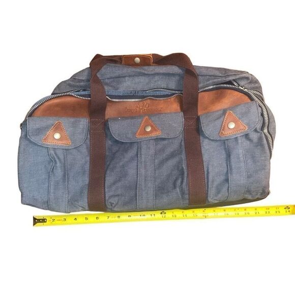 Boyt Sport Canvas & Leather Hiking Field Duffle Blue and Brown - Picture 1 of 6